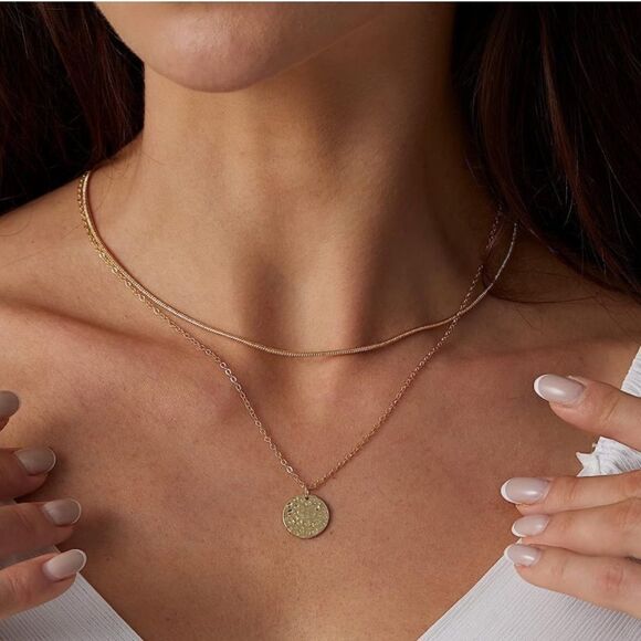 Gold 14k Gold Plated 2pc Disc Necklace Set - Picture 1 of 2